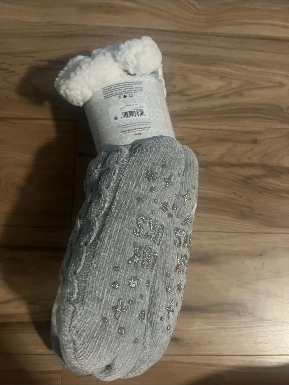 Muk Luks Women's Cabin Socks - White, Gray & Light Pink Fair Isle Pair
